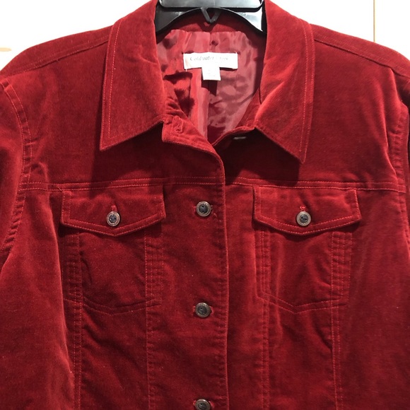 Coldwater Creek Velour Button Down Jacket Pockets Burgundy Size PL - Picture 2 of 7